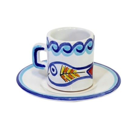 Tazzina caffè cilindrica Piattino Scirocco Ceramiche siciliane De Simone Tazzina caffè cilindrica Piattino Scirocco Ceramiche siciliane De Simone